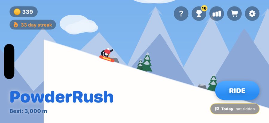 The start screen of the game PowderRush