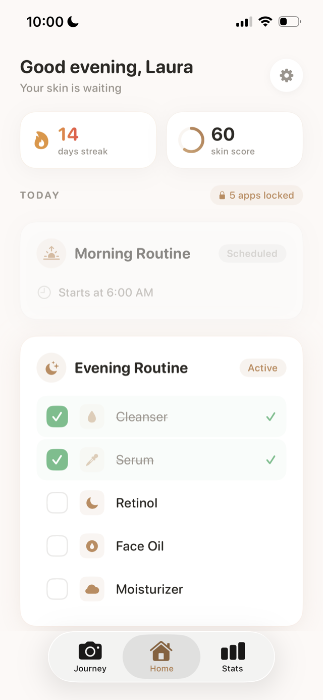 Der Startbildschirm der SkinLock App